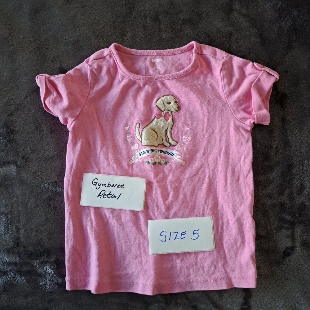 Gymboree girls size 5 Best Friends dog pink short sleeve shirt VGUC